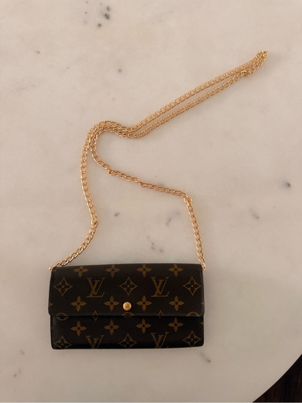 Louis Vuitton Monogram Crossbody Wallet - Brown & Gold Chain